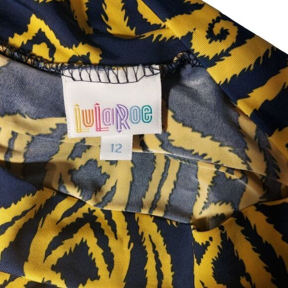 LuLaRoe Girls Navy Blue Yellow Swing Skirt Size 12 - Picture 3 of 3